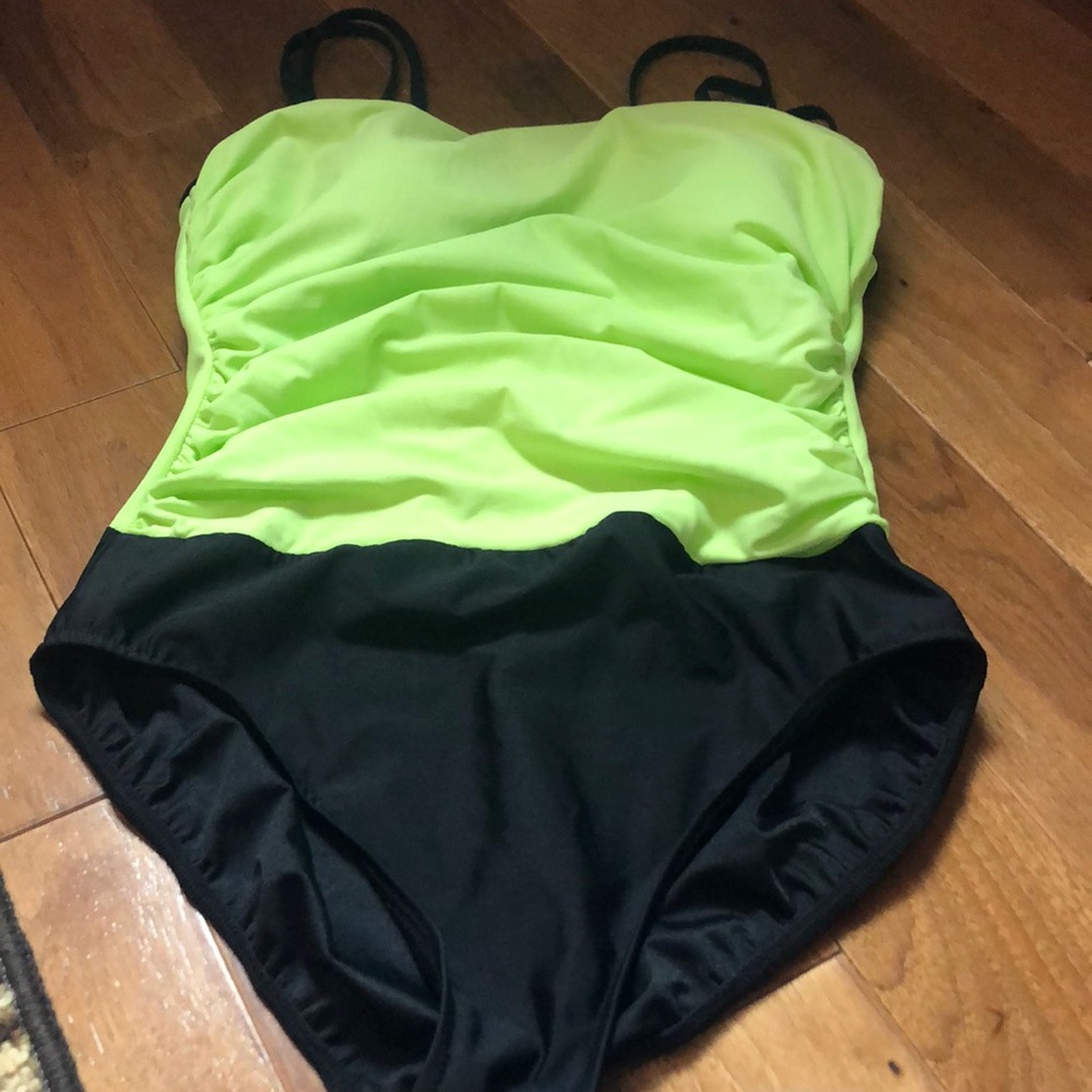 Two-Tone Black and Green Women's One Piece Swimsuit
